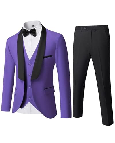 YND Men's Slim Fit Tuxedo Suit 3-Pc Set with Bow Tie