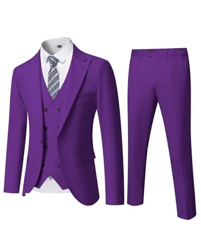 YND Men's Slim Fit 3-Piece Business Suit Set with Blazer & Vest