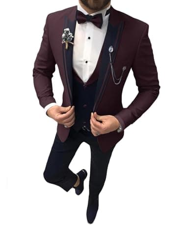 Suzhimo Men's Slim Fit Tuxedo Suit with Blazer, Pants & Tie for Marriage Prom