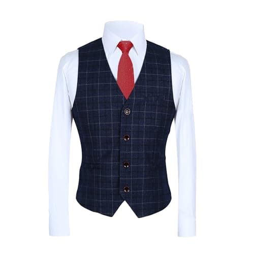 Mogue Men's 3-Piece Slim Fit Plaid Suit for Wedding, Prom, and Business