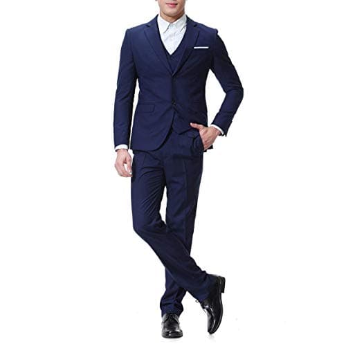 Cloudstyle Men's 3-Piece 2-Buttons Slim Fit Solid Color Smart Wedding Suit