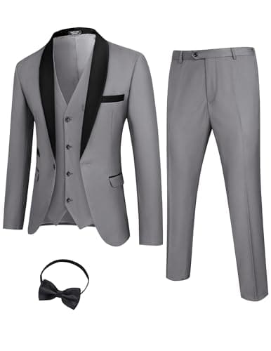 COOFANDY Men's Slim Fit Tuxedo Suit 3-Piece Set with Tie