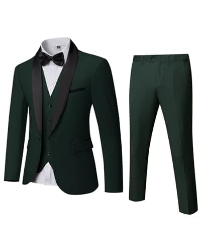 MrSure Men's Slim Fit 3 Piece Tuxedo Suit - Premium Jacket, Vest & Pants Set