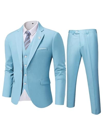 MY'S Men's Slim Fit 3PC Suit Set with One-Button Jacket, Pants & Tie