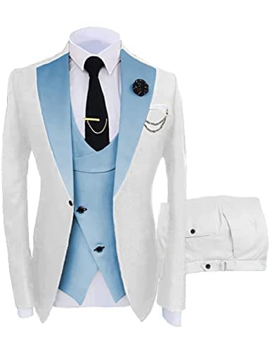 Wangyue Men's Slim Fit 3-Piece Suit for Weddings and Formal Events