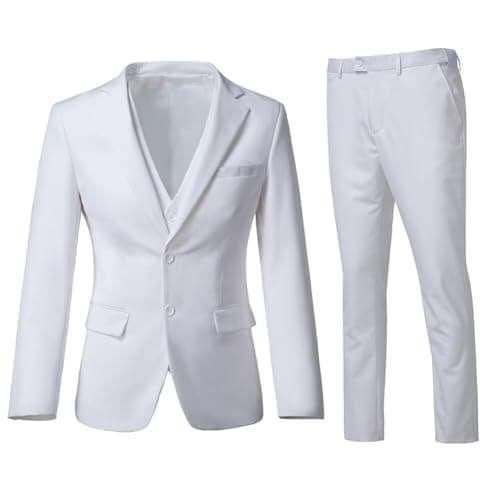 ZKHOECR Men's 3-Piece Slim Fit Two-Button Suit Set Jacket & Pants