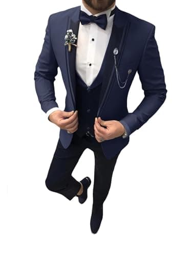 Suzhimo Men's Slim Fit Tuxedo Suit with Blazer, Pants & Tie for Marriage Prom