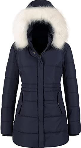 Chrisuno Women's Winter Warm Puffer Jacket with Faux Fur Hood