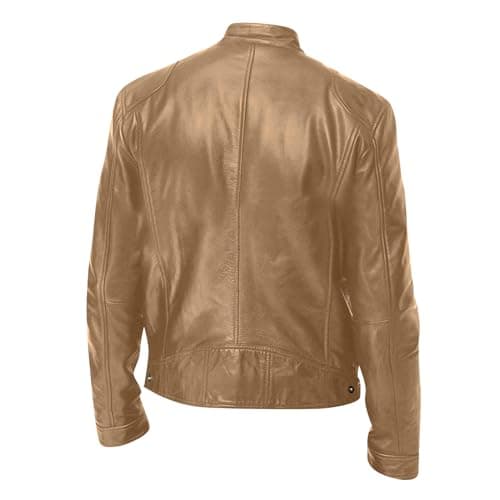 Black Mens Leather Motorcycle Jacket Lightweight Slim Fit Bomber Coat