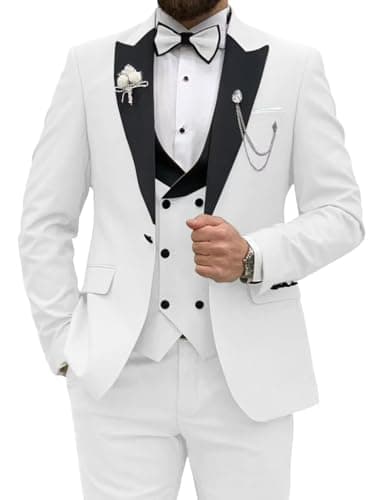 Wangyue Men's Slim Fit Tuxedo 3-Piece Suit for Wedding Party Prom Dinner