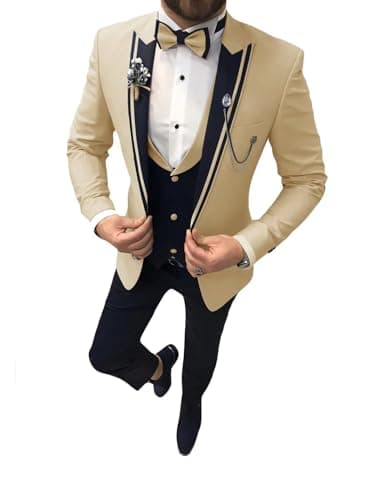 Suzhimo Men's Slim Fit Tuxedo Suit with Blazer, Pants & Tie for Marriage Prom