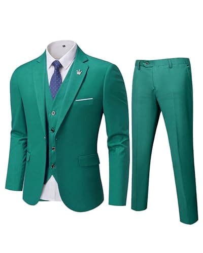 MY'S Men's Slim Fit 3PC Suit Set with One-Button Jacket, Pants & Tie