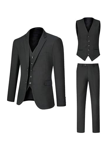 DEETRUST Men's Slim Fit 3 Piece Suit Set with Blazer and Multi-Functional Pockets