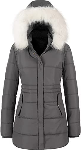 Chrisuno Women's Winter Warm Puffer Jacket with Faux Fur Hood
