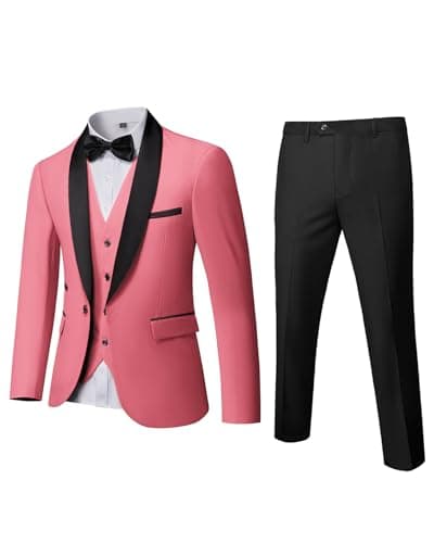 MrSure Men's Slim Fit 3 Piece Tuxedo Suit - Premium Jacket, Vest & Pants Set