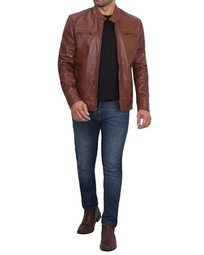Decrum Men's Real Lambskin Cafe Racer Leather Jacket