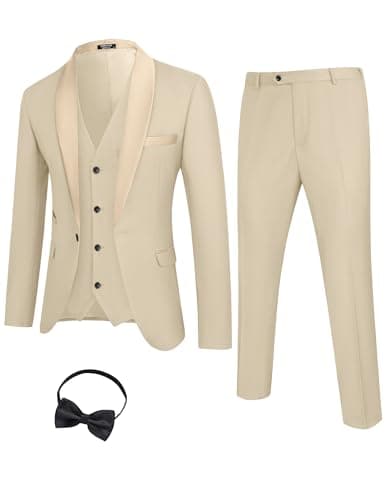 COOFANDY Men's Slim Fit Tuxedo Suit 3-Piece Set with Tie