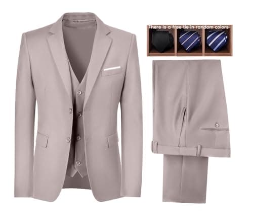 Wudli Mens Slim Fit 3-Piece Groomsmen Wedding Suit Notched Lapel Tuxedo Jacket Pants Vest Set