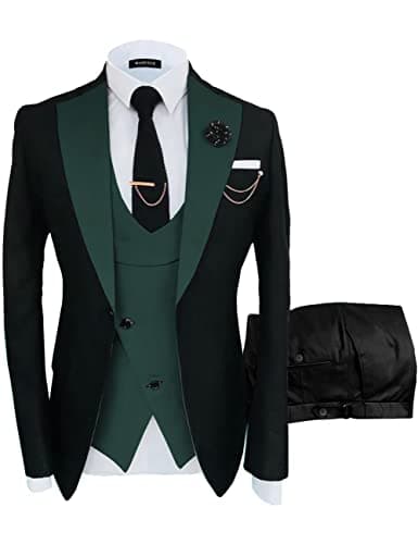 Wangyue Men's Slim Fit Double Breasted Tuxedo 3-Piece Suit
