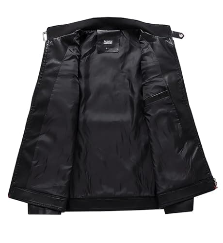 Mens Lightweight Color Block Faux Leather Racing Jacket Stand Collar