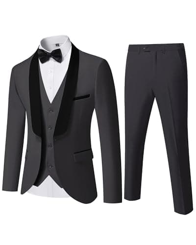 YND Men's Slim Fit Tuxedo Suit 3-Pc Set with Bow Tie