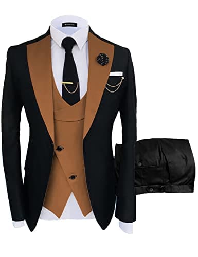 Wangyue Men's Slim Fit Double Breasted Tuxedo 3-Piece Suit