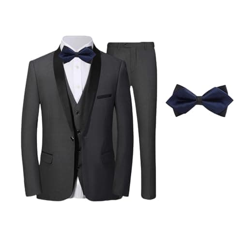 SZRJ Mens Slim Fit Tuxedo Suit Set 4 Piece Wedding Ensemble with Bow-Tie