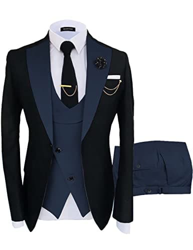 Wangyue Men's Slim Fit Double Breasted Tuxedo 3-Piece Suit