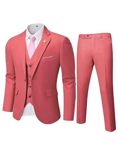 MY'S Men's Slim Fit 3PC Suit Set with One-Button Jacket, Pants & Tie