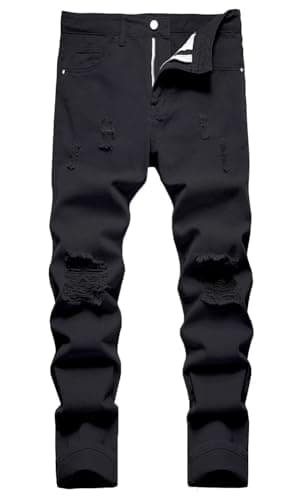 HENGAO Men's Slim Fit Ripped Denim Jeans