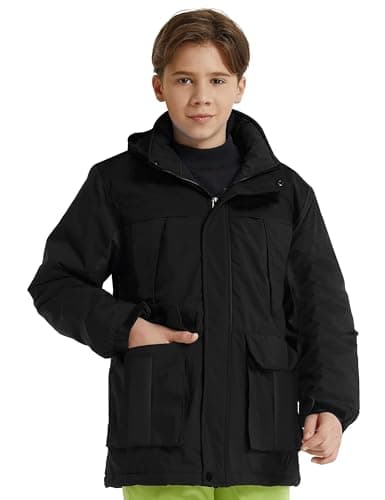 Wantdo Boys Winter Waterproof Windbreaker Snow Skiing Thick Warm Jacket with Removable Hood