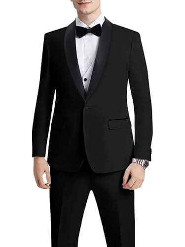 Hipfun Men's 3-Piece Slim Fit Suit for Wedding & Business