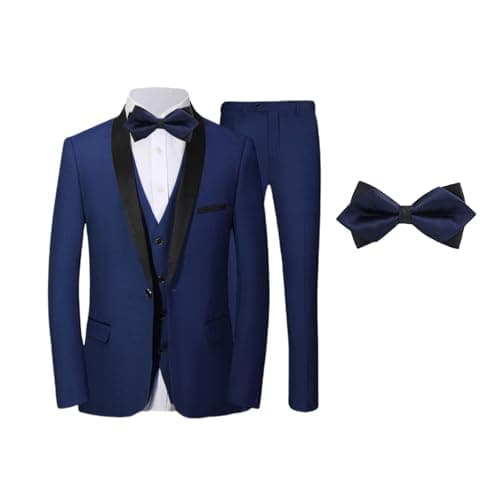 SZRJ Mens Slim Fit Tuxedo Suit Set 4 Piece Wedding Ensemble with Bow-Tie