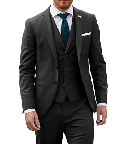 Wangyue Mens Slim Fit 3-Piece Prom Wedding Suit with Blazer Vest Pant