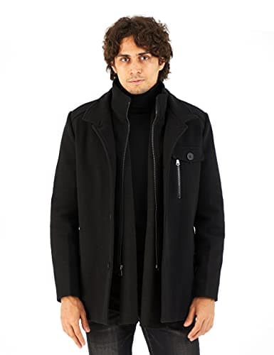 Refined Title: WULFUL Men's Wool Trench Coat with Removable Plaid Scarf