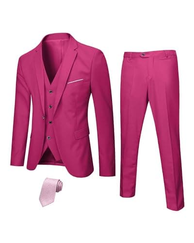 Hihawk Men's Slim Fit 3-Piece Stretch Suit with Blazer, Vest, Pants, and Tie