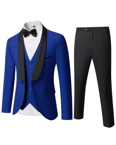 YND Men's Slim Fit Tuxedo Suit 3-Pc Set with Bow Tie