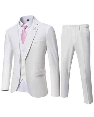 Hihawk Men's Stretch 3-Piece Slim Fit Suit Blazer Set Jacket Vest Pants Tie