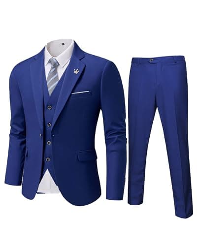 MY'S Men's Slim Fit 3PC Suit Set with One-Button Jacket, Pants & Tie