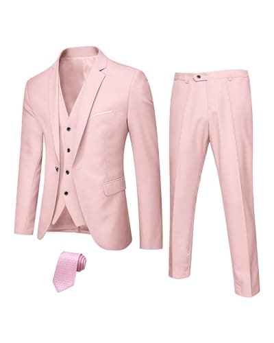 Hihawk Men's Slim Fit 3-Piece Stretch Suit with Blazer, Vest, Pants, and Tie
