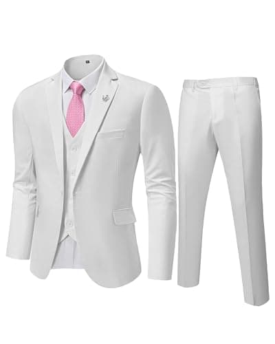 MY'S Men's Slim Fit 3PC Suit Set with One-Button Jacket, Pants & Tie