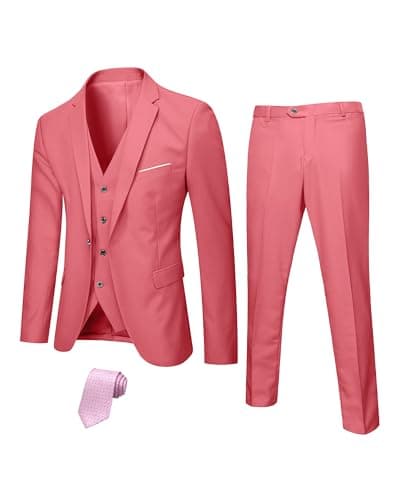 Hihawk Men's Slim Fit 3-Piece Stretch Suit with Blazer, Vest, Pants, and Tie