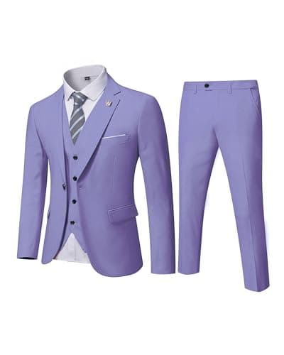 MY'S Men's 3-Piece Solid Suit Set: One-Button Slim Fit Jacket,Vest,Pants+Tie