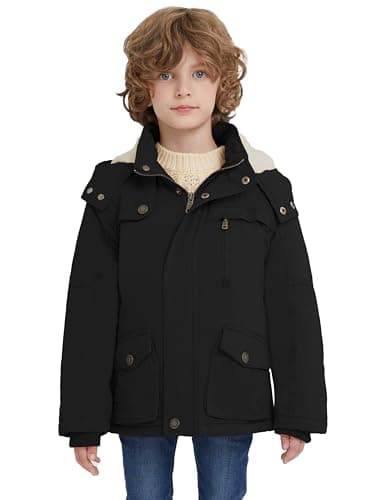 WenVen Boys' Thick Cotton Sherpa Lined Winter Hooded Parka Jacket