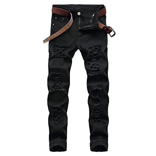 COOSVEN Men's Ripped Slim Straight Denim Jeans with Holes