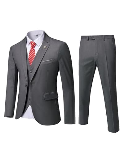 MY'S Men's 3-Piece Solid Suit Set: One-Button Slim Fit Jacket,Vest,Pants+Tie