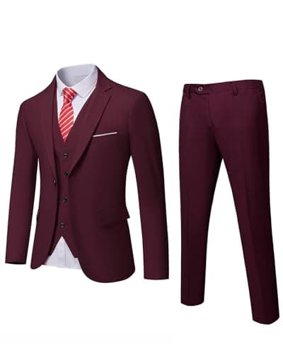 MrSure Men’s Slim Fit Tuxedo 3-Piece Suit_Blazer_Vest_Pants_Tie Party_Wedding_Business