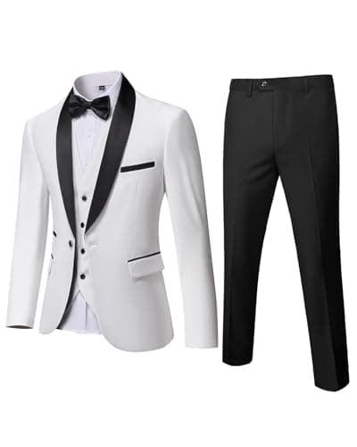 MrSure Men's Slim Fit 3 Piece Tuxedo Suit - Premium Jacket, Vest & Pants Set