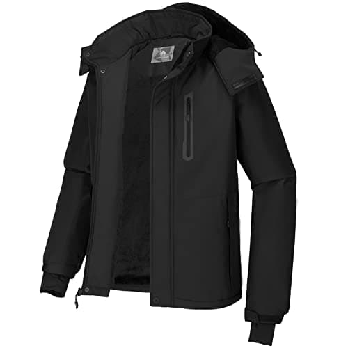 Men's Waterproof Winter Ski Jacket with Detachable Hood and Fleece Lining by CAMEL CROWN.