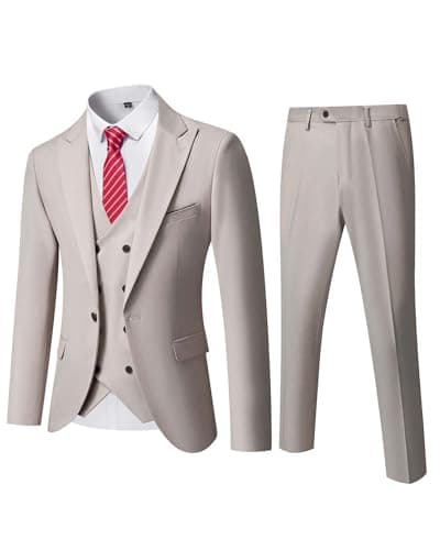 YND Men's Slim Fit 3-Piece Business Suit Set with Blazer & Vest